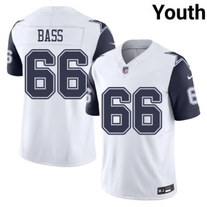 White T.J. Bass Official Cowboys Nation Color Rush Youth #66 Jerseys 764168-198